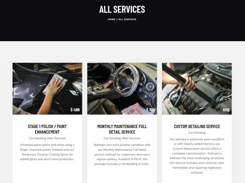 next car detail all services page developed by Witeds.com