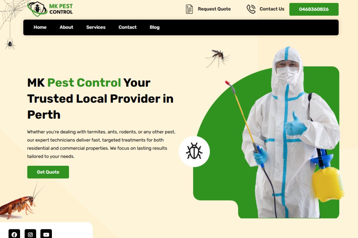 mk pest control perth small business website and quotes